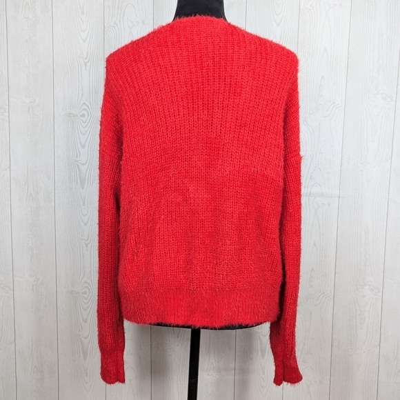 No Boundaries Sweater Women's Size XXL Crisscross Fuzzy Red with Beads Christmas - Picture 3 of 10